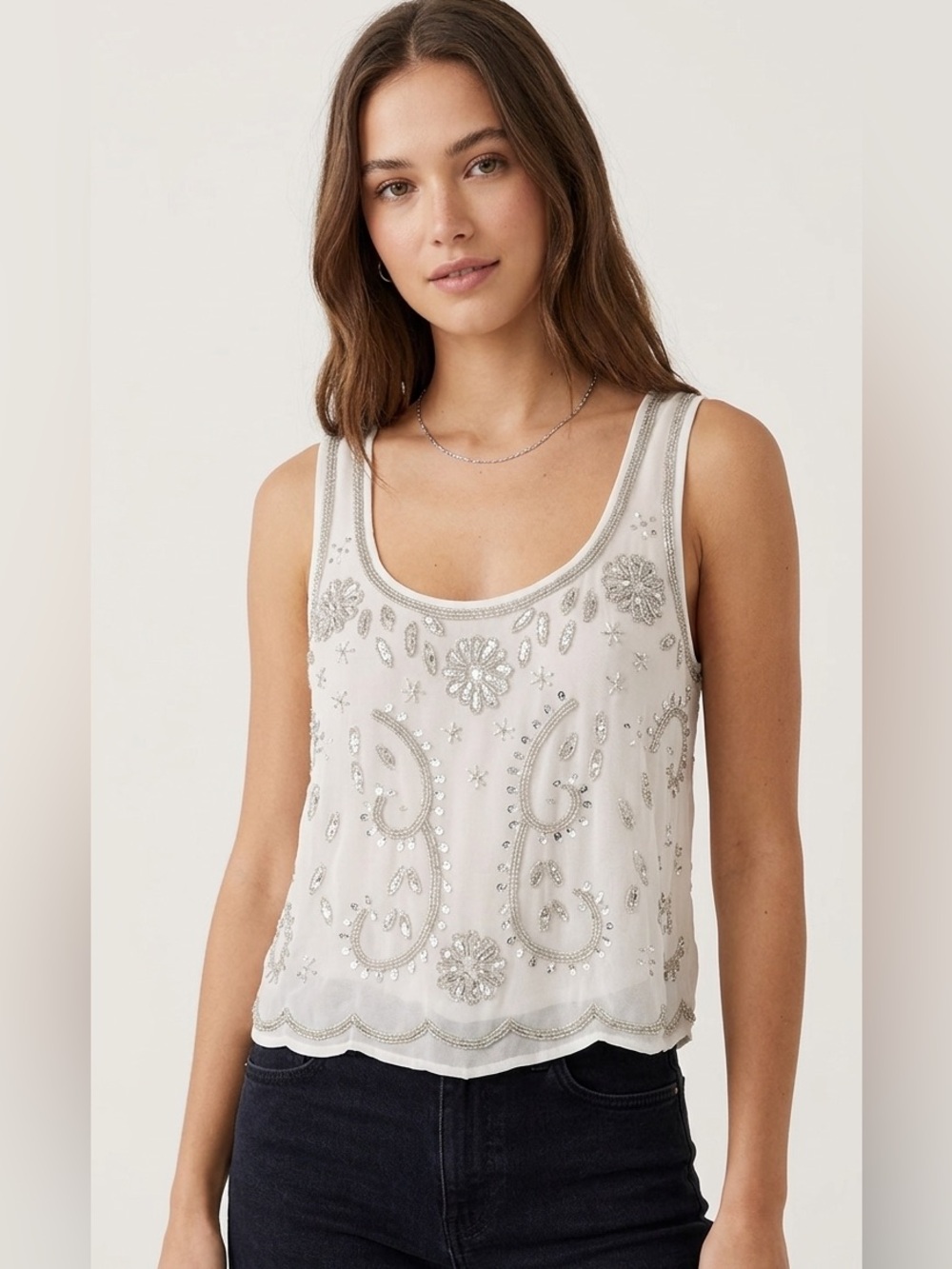 Sheer Ivory with Silver Bead Embellishments